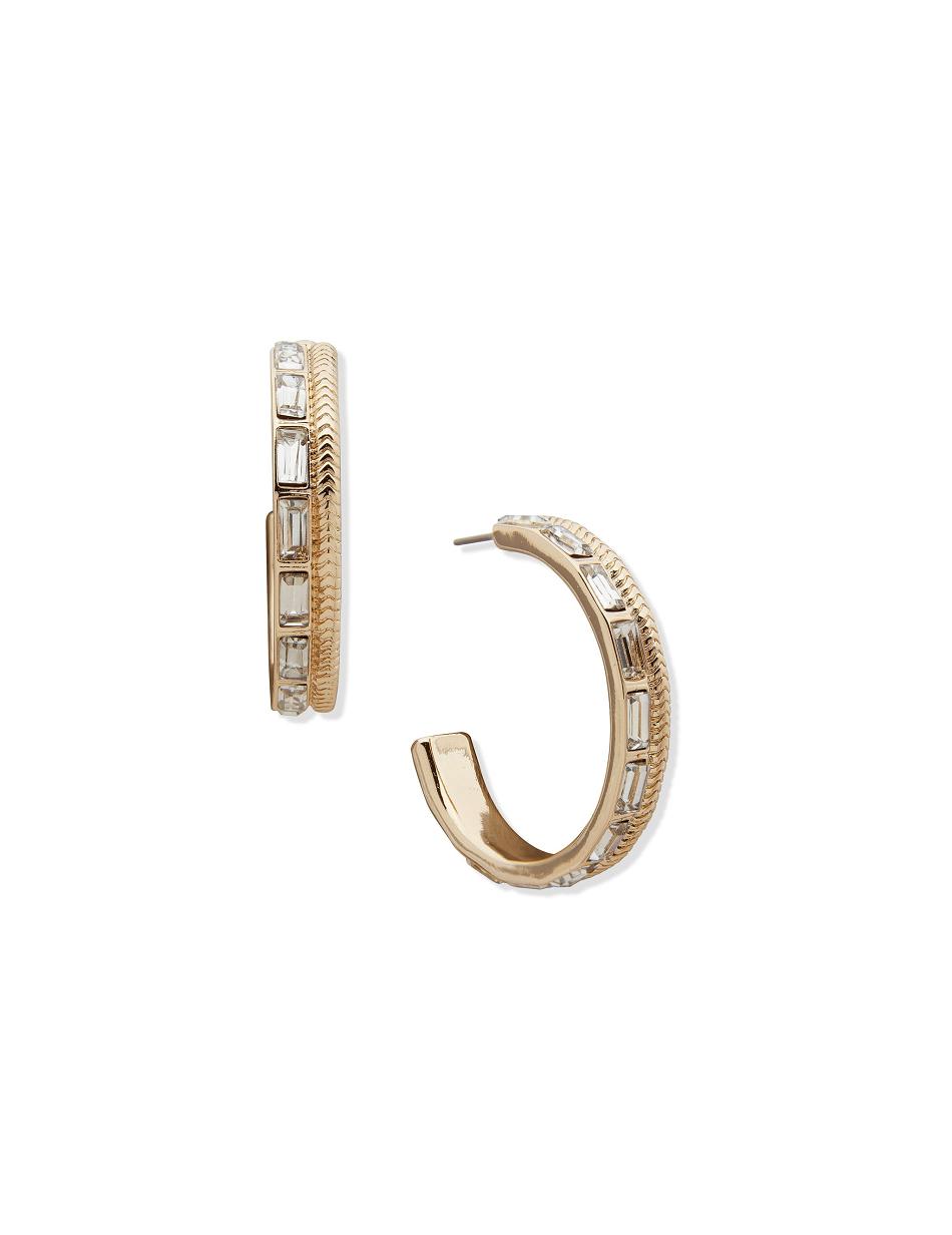 Boucles d'oreilles percées Anne Klein Omega Chain Baguette Hoop   | UKB-4357765